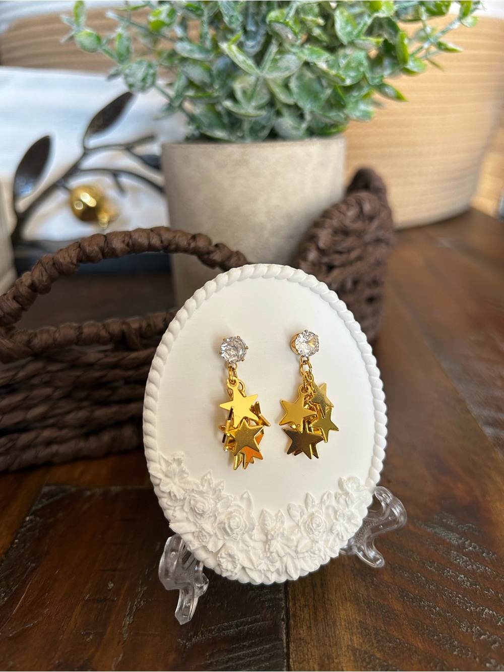 Gold Star Drop Earrings